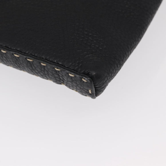 FENDI Shoulder Bag Leather Black Silver Auth 148664