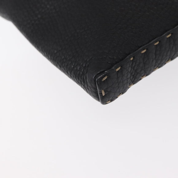 FENDI Shoulder Bag Leather Black Silver Auth 148664