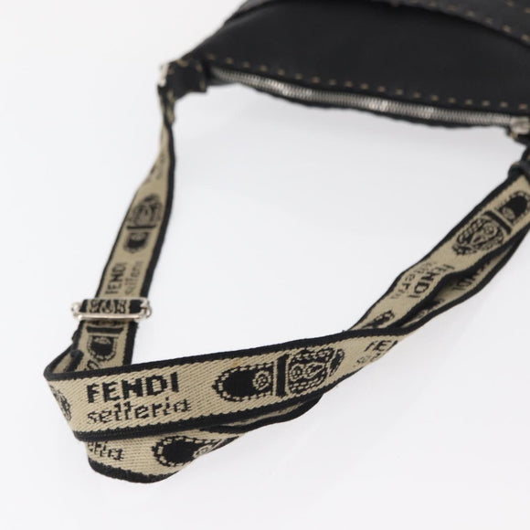 FENDI Shoulder Bag Leather Black Silver Auth 148664