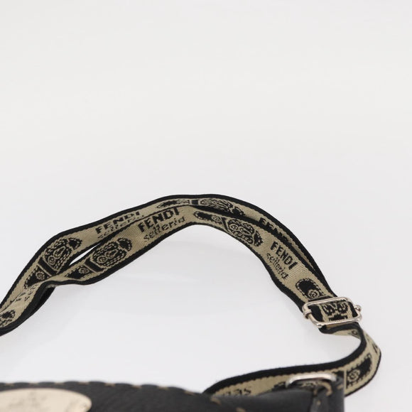 FENDI Shoulder Bag Leather Black Silver Auth 148664