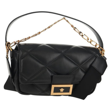 VERSACE Shoulder Bag Leather Black Gold Auth 148667V