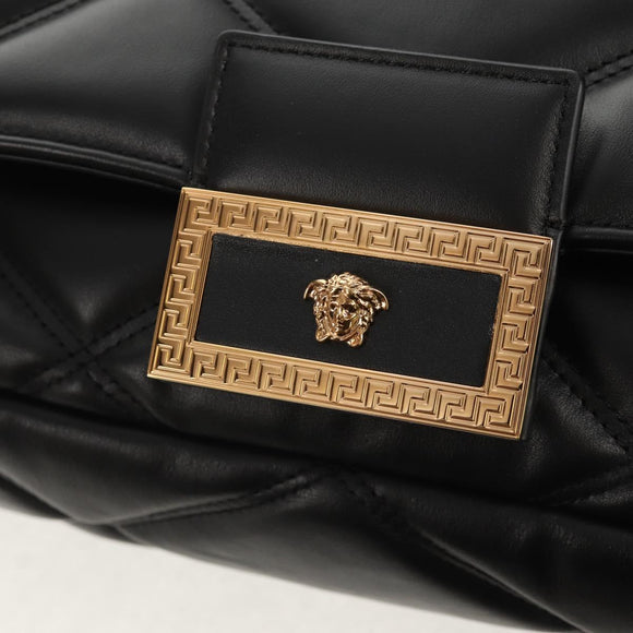 VERSACE Shoulder Bag Leather Black Gold Auth 148667V