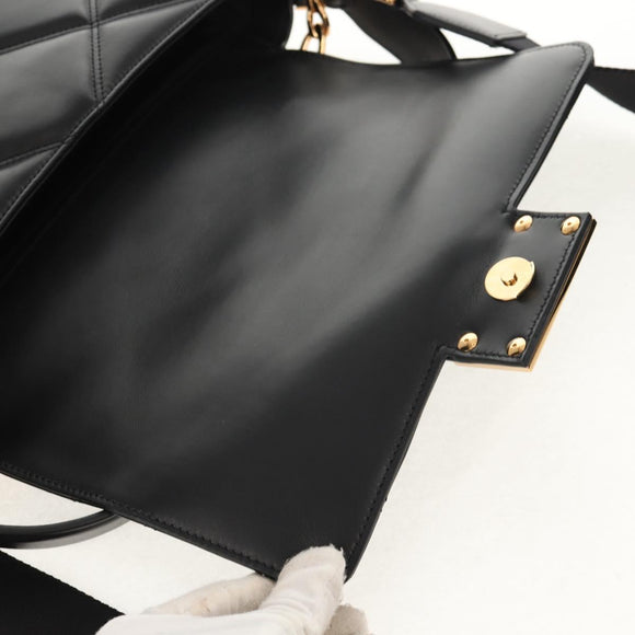 VERSACE Shoulder Bag Leather Black Gold Auth 148667V