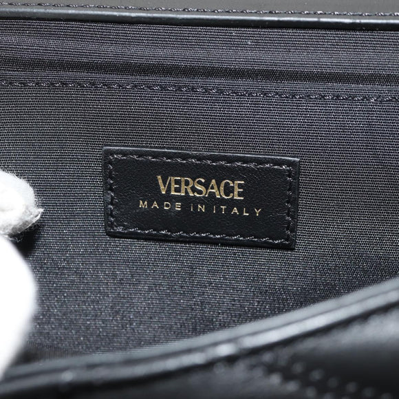 VERSACE Shoulder Bag Leather Black Gold Auth 148667V