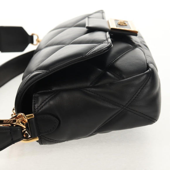 VERSACE Shoulder Bag Leather Black Gold Auth 148667V