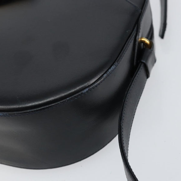 CARTIER Shoulder Bag Leather Black Gold Auth 148672