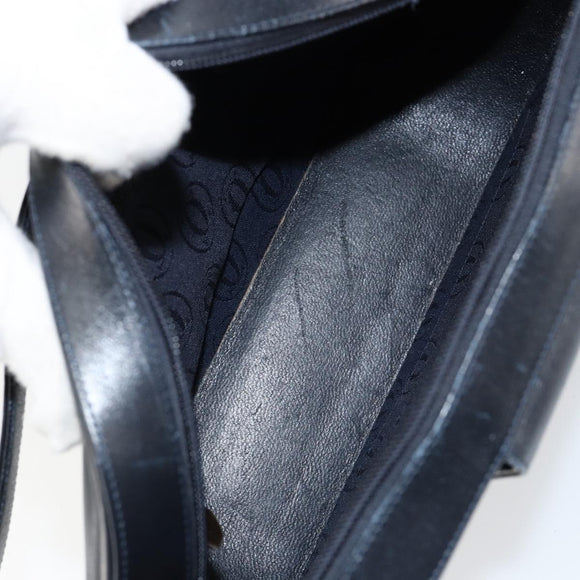 CARTIER Shoulder Bag Leather Black Gold Auth 148672