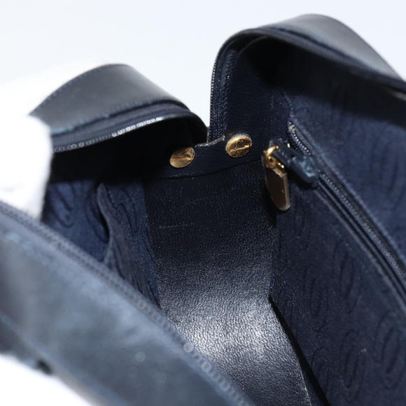 CARTIER Shoulder Bag Leather Black Gold Auth 148672