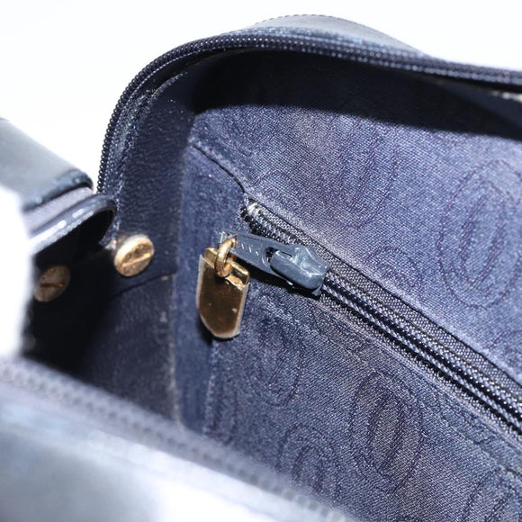 CARTIER Shoulder Bag Leather Black Gold Auth 148672