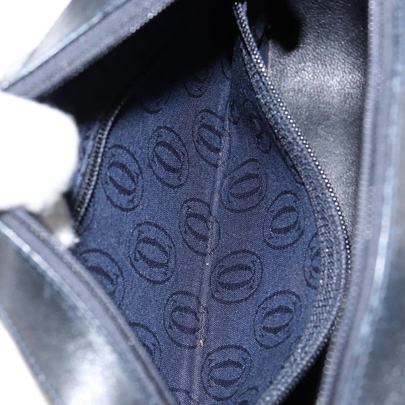 CARTIER Shoulder Bag Leather Black Gold Auth 148672