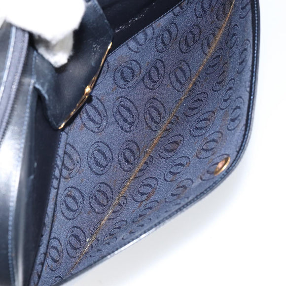 CARTIER Shoulder Bag Leather Black Gold Auth 148672