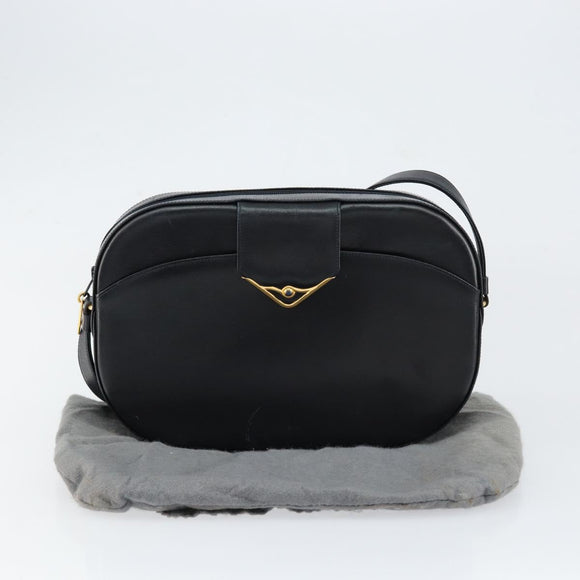 CARTIER Shoulder Bag Leather Black Gold Auth 148672