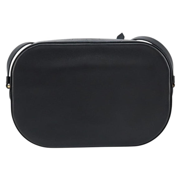 CARTIER Shoulder Bag Leather Black Gold Auth 148672