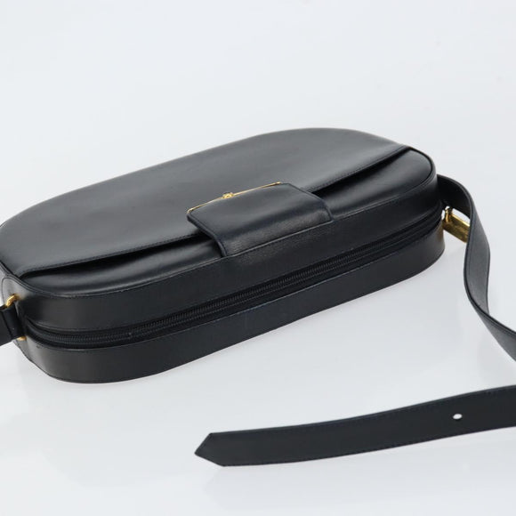 CARTIER Shoulder Bag Leather Black Gold Auth 148672