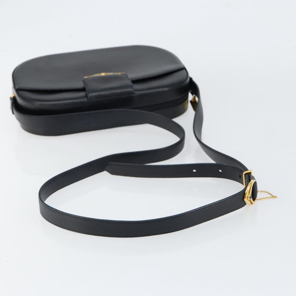 CARTIER Shoulder Bag Leather Black Gold Auth 148672