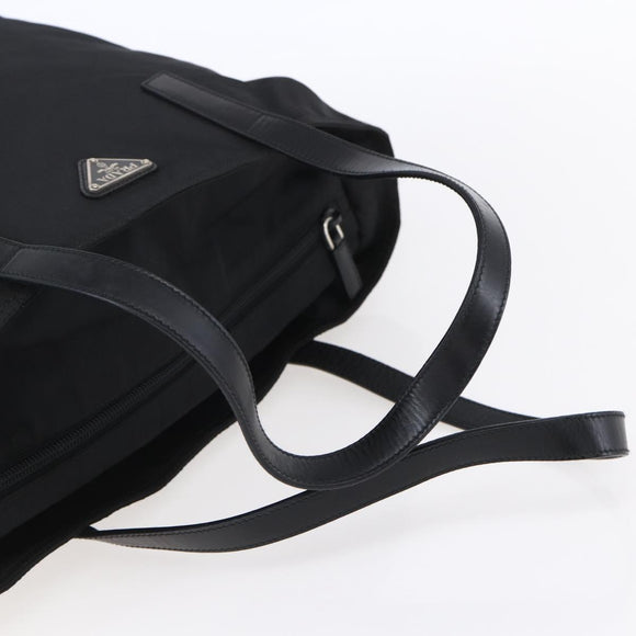 PRADA Semi Shoulder Bag Nylon Black Silver Auth 148673