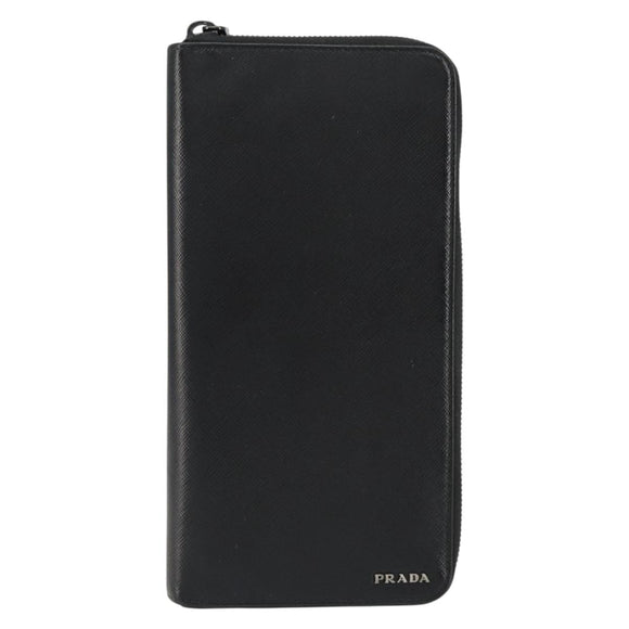 PRADA Round Wallet Safiano leather Black 2ML220 Auth 148677