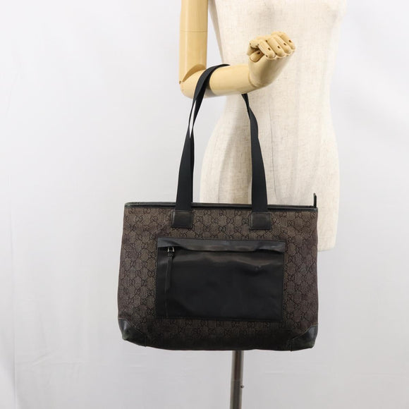 GUCCI GG Canvas Shoulder Bag Black Silver 34339 Auth 148680