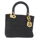 Christian Dior Canage Lady Dior Hand Bag Nylon Black Gold Auth 148681-1