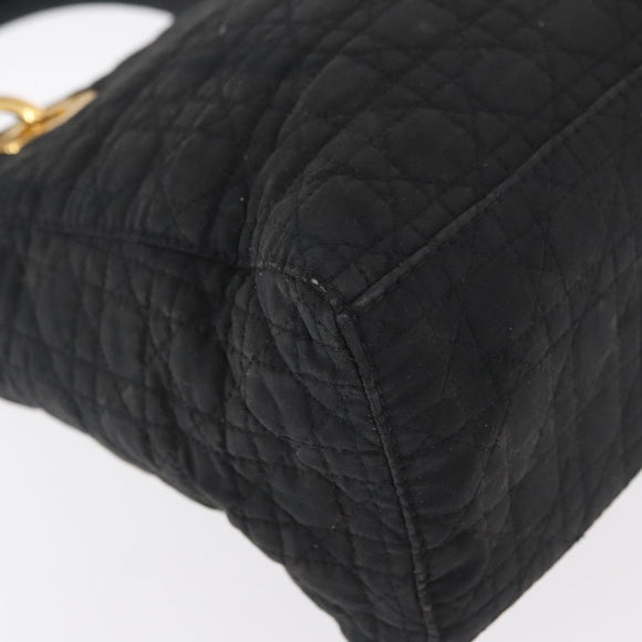 Christian Dior Canage Lady Dior Hand Bag Nylon Black Gold Auth 148681