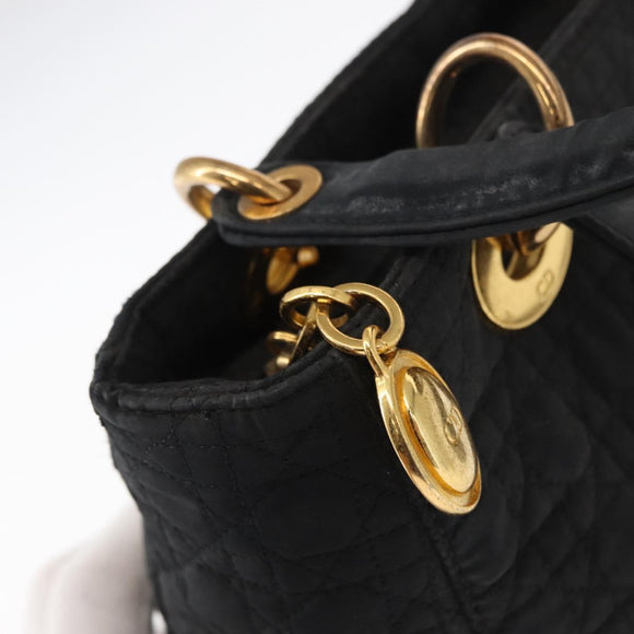 Christian Dior Canage Lady Dior Hand Bag Nylon Black Gold Auth 148681