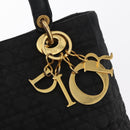 Christian Dior Canage Lady Dior Hand Bag Nylon Black Gold Auth 148681-15