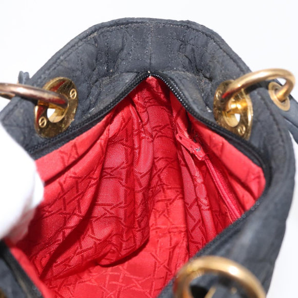 Christian Dior Canage Lady Dior Hand Bag Nylon Black Gold Auth 148681