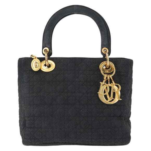 Christian Dior Canage Lady Dior Hand Bag Nylon Black Gold Auth 148681