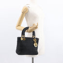 Christian Dior Canage Lady Dior Hand Bag Nylon Black Gold Auth 148681-22