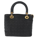 Christian Dior Canage Lady Dior Hand Bag Nylon Black Gold Auth 148681-3