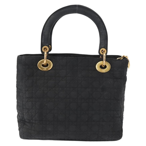 Christian Dior Canage Lady Dior Hand Bag Nylon Black Gold Auth 148681