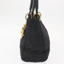 Christian Dior Canage Lady Dior Hand Bag Nylon Black Gold Auth 148681-4