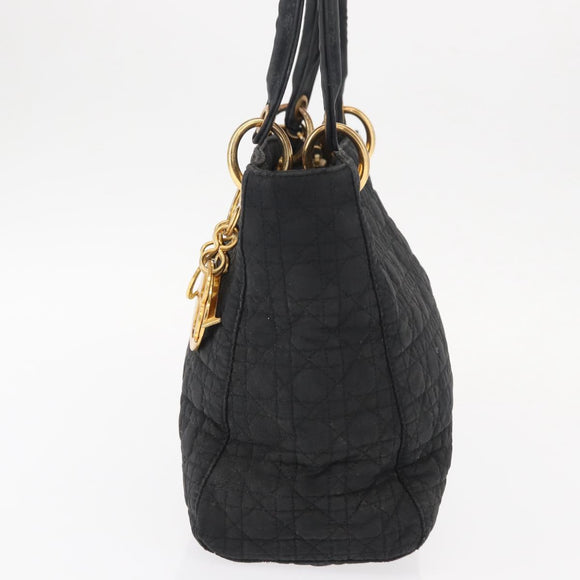 Christian Dior Canage Lady Dior Hand Bag Nylon Black Gold Auth 148681