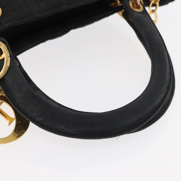 Christian Dior Canage Lady Dior Hand Bag Nylon Black Gold Auth 148681
