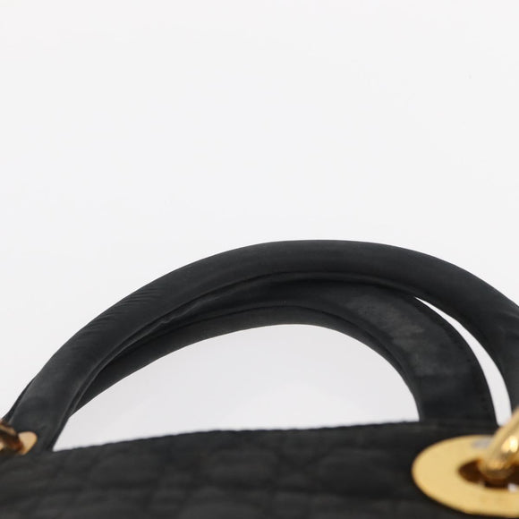 Christian Dior Canage Lady Dior Hand Bag Nylon Black Gold Auth 148681