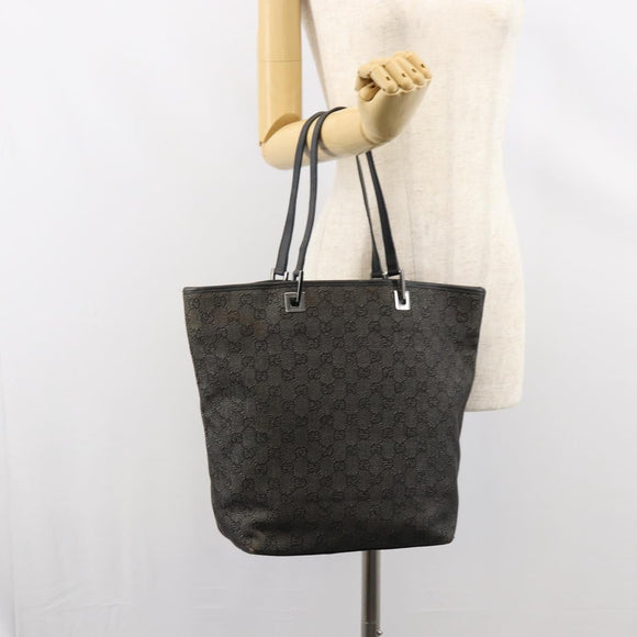 GUCCI GG Canvas Shoulder Bag Black Silver 31243 Auth 148685