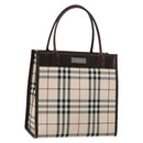 BURBERRY Nova Check Hand Bag Canvas Beige Silver Auth 148686-1