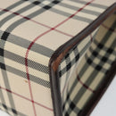BURBERRY Nova Check Hand Bag Canvas Beige Silver Auth 148686-15