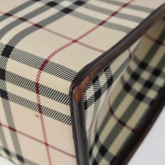 BURBERRY Nova Check Hand Bag Canvas Beige Silver Auth 148686