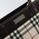 BURBERRY Nova Check Hand Bag Canvas Beige Silver Auth 148686-10