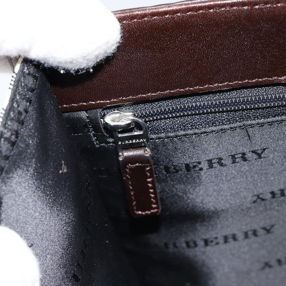 BURBERRY Nova Check Hand Bag Canvas Beige Silver Auth 148686