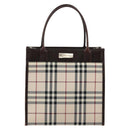BURBERRY Nova Check Hand Bag Canvas Beige Silver Auth 148686-13