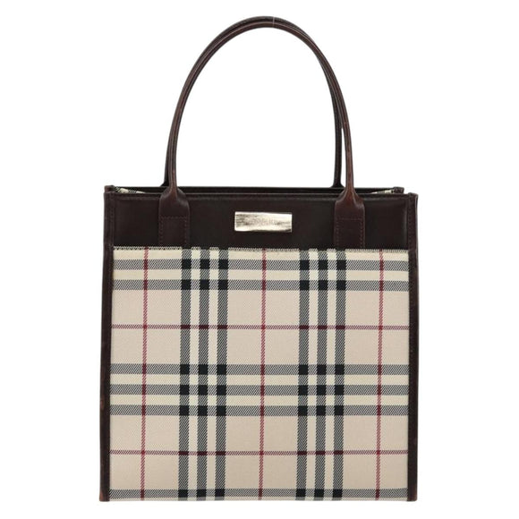 BURBERRY Nova Check Hand Bag Canvas Beige Silver Auth 148686