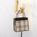 BURBERRY Nova Check Hand Bag Canvas Beige Silver Auth 148686-21