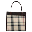 BURBERRY Nova Check Hand Bag Canvas Beige Silver Auth 148686-2