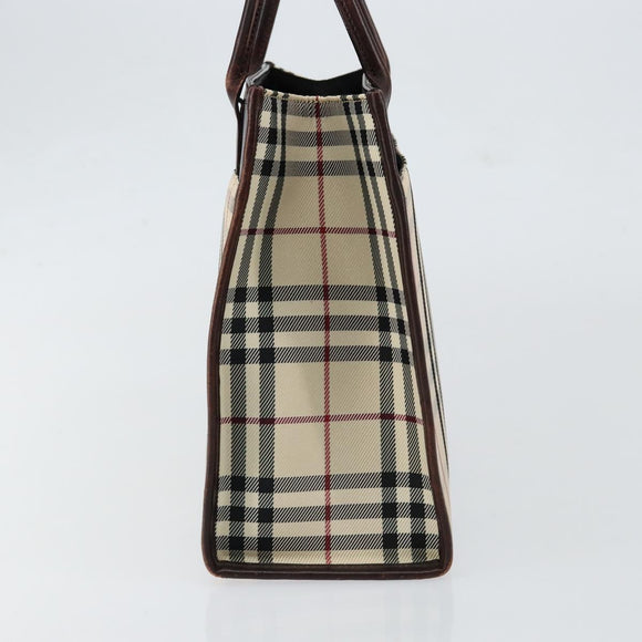 BURBERRY Nova Check Hand Bag Canvas Beige Silver Auth 148686