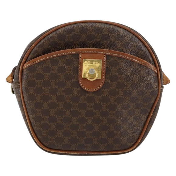 CELINE Macadam Canvas Shoulder Bag PVC Leather Brown Gold Auth 148688