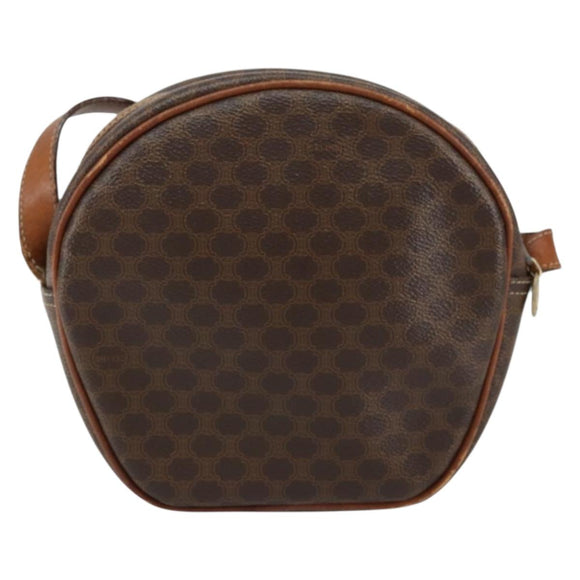 CELINE Macadam Canvas Shoulder Bag PVC Leather Brown Gold Auth 148688