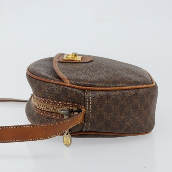 CELINE Macadam Canvas Shoulder Bag PVC Leather Brown Gold Auth 148688