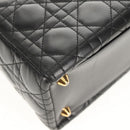 Christian Dior Canage Lady Dior Hand Bag Lamb Skin 2way Black Gold Auth 148689V-13